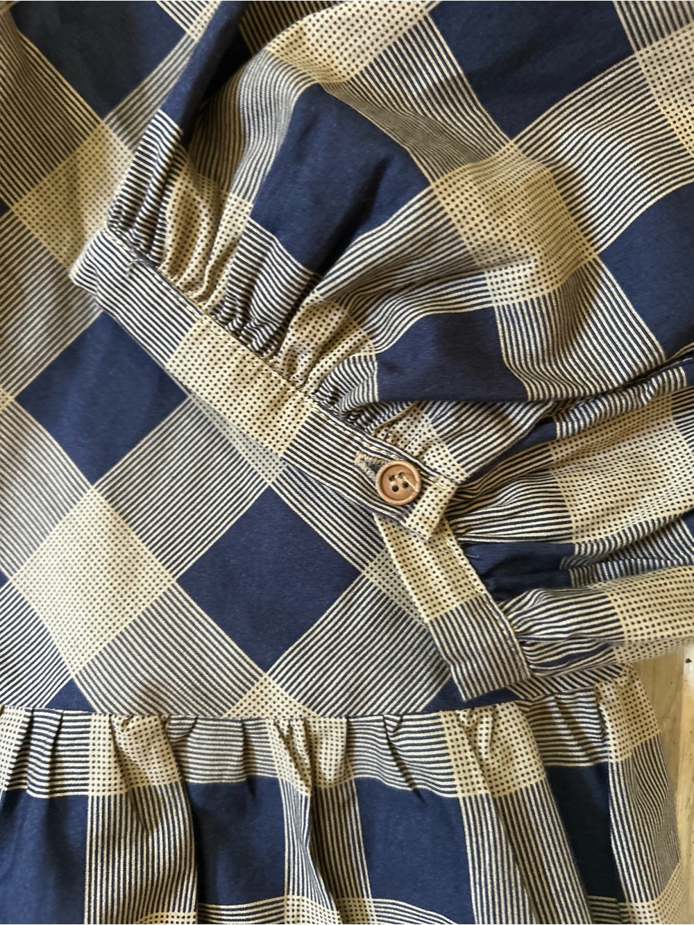 Summersalt Buffalo Plaid Tiered Midi Dress in Navy and Tan 100% Cotton Size Med - Picture 7 of 12